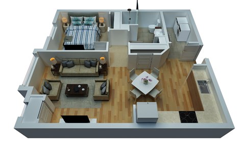 Floor plan for 1 bed, 1 bath, 692 sqft